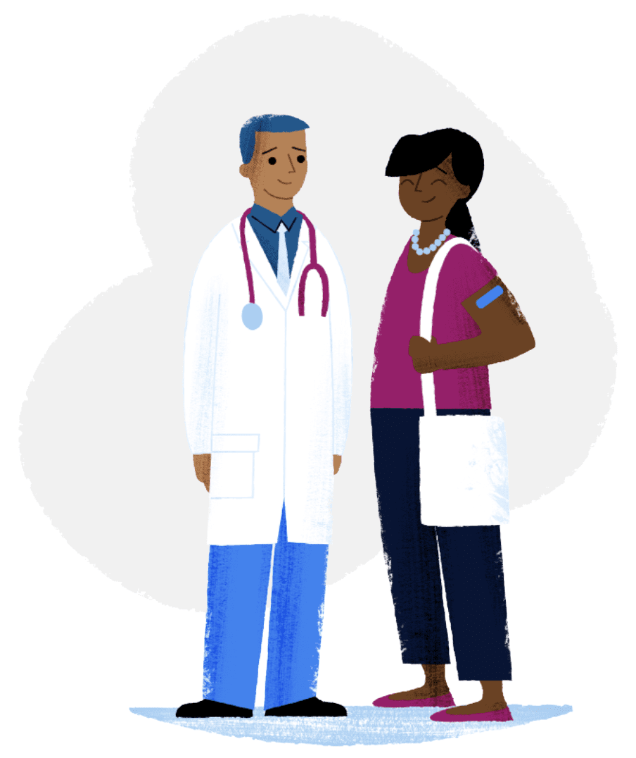 Graphic showing doctor speaking to female patient